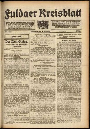 Erste Ausgabe vom Mittwoch, den 04. Oktober 1916.