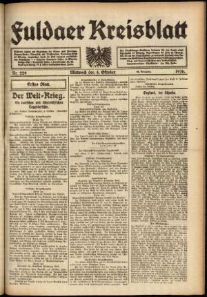 Erste Ausgabe vom Mittwoch, den 04. Oktober 1916.