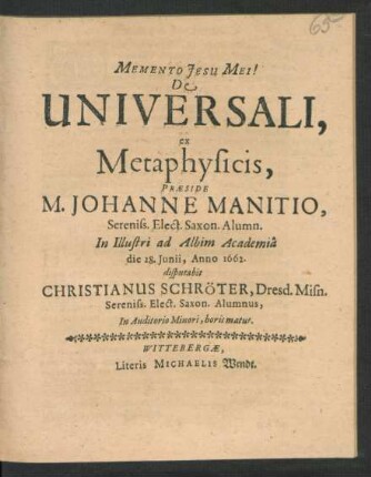 De Universali, ex Metaphysicis