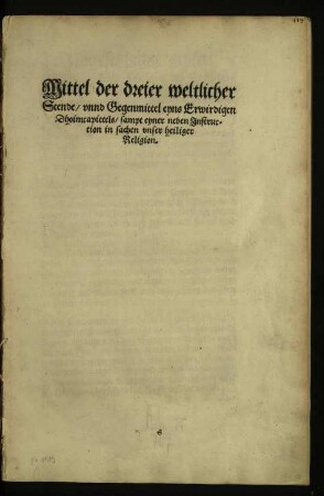Mittel der dreier weltlicher Stende, vnnd Gegenmittel eyns Erwirdigen Dhoimcapittels, sampt eyner neben Instruction in sachen vnser heiliger Religion