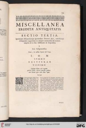 Sectio tertia: Ignotorum obscurorúmque quorundam Deorum Arae, notrúmque infrequentia cognomina ex antiquis marmoribus & nummis. [...]