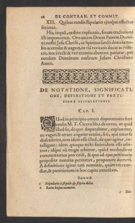 De Notatione, Significatione, Definitione Et Partitione Stipulationis. Cap. I.