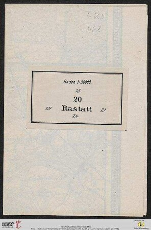 Blatt 20: Topographische Karte über das Grossherzogthum Baden: nach der allgemeinen Landesvermessung des Großherzoglichen militairisch topographischen Bureaus: Raststatt