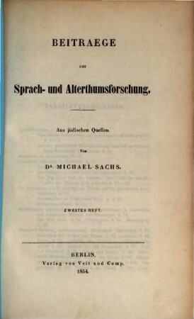 Beitraege zur Sprach- und Alterthumsforschung : aus jüdischen Quellen, 2