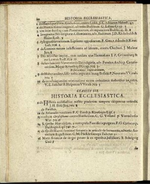 Classis III. Historia Ecclesiastica.