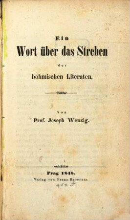Ein Wort über das Streben der böhmischen Literaten