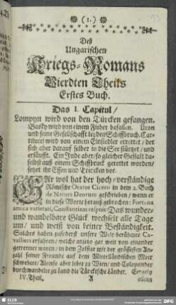 Deß Ungarischen Kriegs-Romans Vierdten Theils Erstes Buch