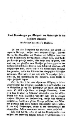 Zwei Bemerkungen zur Methodik des Unterrichts in den klassischen Sprachen