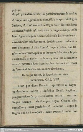 De Regis Boem. & Regnicolarum eius immunitate. CAp. VIII.