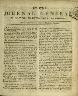 Journal général de politique, de littérature et de commerce. 1793-1802