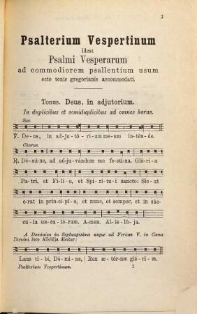 Psalterium vespertinum : Psalmi ad vesperas et completorium per totius anni cursum mediationum et finalium initiis digestis ad maiorem psallentium commoditatem concinnati cura Fr. X. Haberl