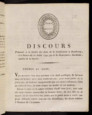 1-3, Discours Prononcé à la Société des Amis de la Constitution...