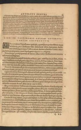 Libri Testimonio Animae Adversus Gentes Argumentum