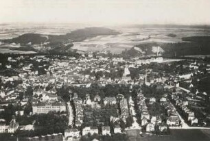Mittweida, Stadtansicht mit westlichen Wohngebieten und Stadtzentrum von Westen