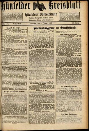 Erste Ausgabe vom Dienstag, den 04. Oktober 1927.