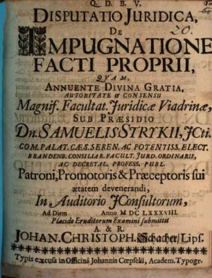 Disputatio Iuridica, De Impugnatione Facti Proprii