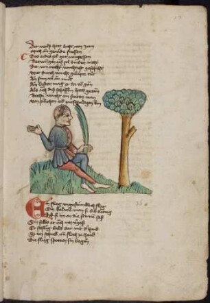 Fliege auf dem Haupt eines Mannes mit Blätterwedel; (Von der Fliege und dem kahlköpfigen Mann, Kapitel XXXVI nach Pfeiffer)