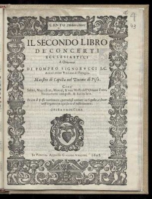 Pompeo Signorucci: Ill secondo libro dei concerti ecclesiastici a otto voci ... Cantus I