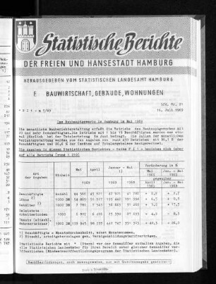 Das Bauhauptgewerbe in Hamburg im Mai 1969 : Lfd. Nr. 21