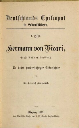 Hermann von Vicari, Erzbischof von Freiburg : zu dessen hundertjähriger Geburtsfeier