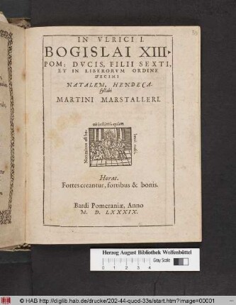 In Vlrici I. Bogislai XIII. Pom. Dvcis, Filii Sexti, Et In Liberorvm Ordine Decimi Natalem, Hendecasyllabi Martini Marstalleri