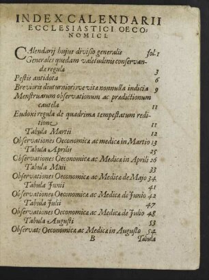 Index Calendarii Ecclesiastici Oeconimici.