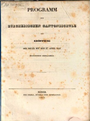 Programm der Zürcherischen Kantonsschule. 1835