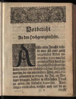 Vorbericht An den Hochgeneigten Leser