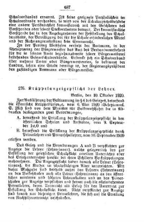 Krüppelanzeigepflicht der Lehrer : [B. Allgemeine Angelegenheiten der Unterrichtsanstalten]