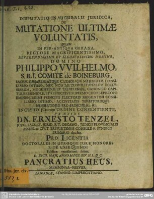 Disputatio Inauguralis Iuridica De Mutatione Ultimae Voluntatis