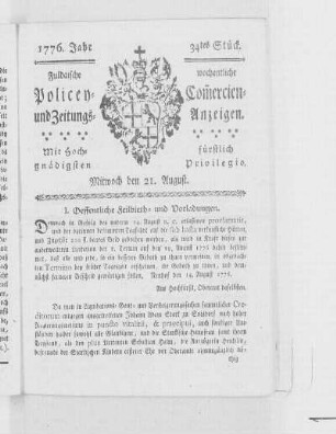 34tes Stück, Ausgabe vom 21. August 1776
