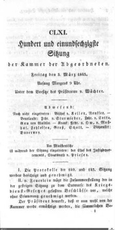 161. Sitzung, Stuttgart, 3.3.1843
