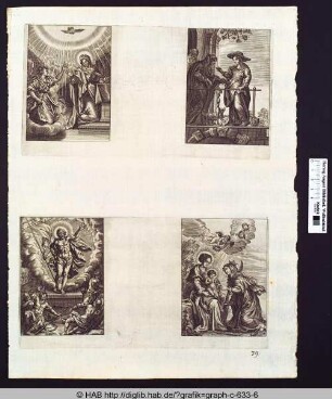 oben links: Mariae Verkündigung; oben rechts: Maria und Elisabeth.