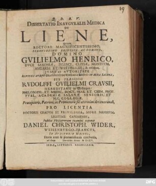 Dissertatio Inavgvralis Medica De Liene