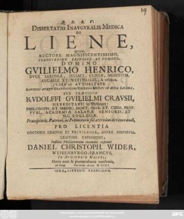 Dissertatio Inavgvralis Medica De Liene