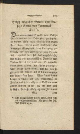 Einzig möglicher Beweis vom Daseyn Gottes von Immanuel Kant*).