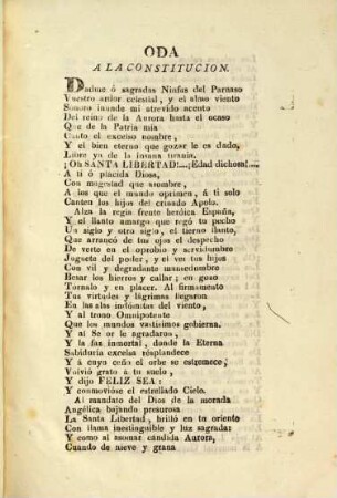 Oda a la constitucion politica de la monarquia española : promulgada en Cadiz por las cortes generales y estraordinarias en el año de 1812