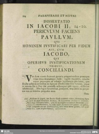 Dissertatio In Jacobi II, 14-20. Periculum Faciens Paulum, Qui Hominem Iustificari Per Fidem Ait, Cum Jacobo, Qui Operibus Iustificationem Tribuit, Concillandi