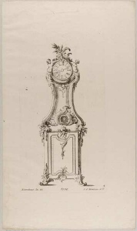 Standuhr, Nachstich von Blatt 4 der Folge "Standuhren auf schlanken Kasten"