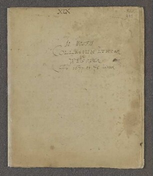 [Johann Wolf: Collegium ethicum in Ethicam]