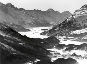 Blick vom Muottas Muragl ins Val Roseg, Engadin