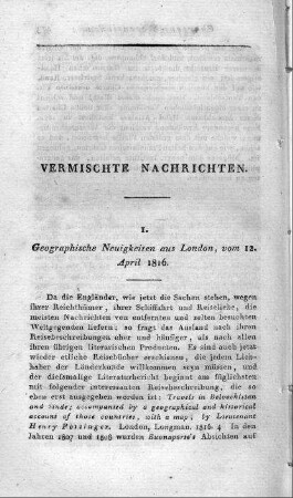 Geographische Neuigkeiten aus London : vom 12. April 1816