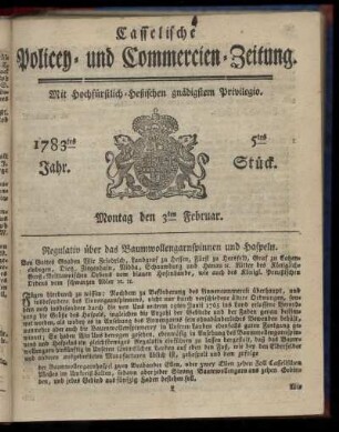 5tes Stueck, Montag den 3ten Februar. 1783