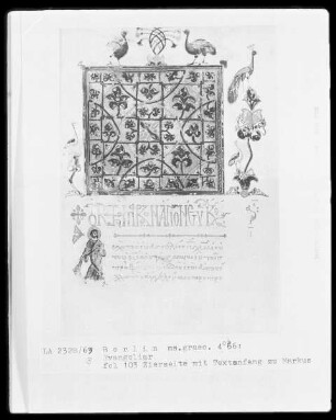 Tetraevangelion — Zierseite mit Textanfang zu Markus, Folio 103recto