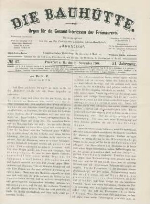 No. 47. Frankfurt a. M., den 21. November 1908. 51. Jahrgang.
