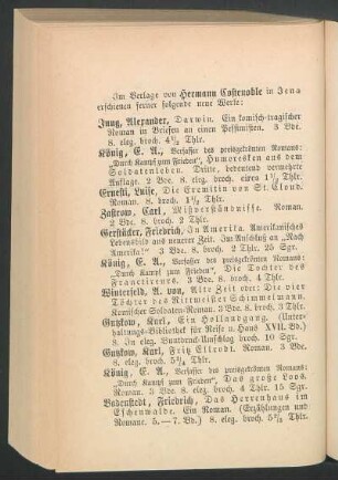 Im Verlage von Hermann Costenoble in Jena erschienen ferner folgende neue Werke: