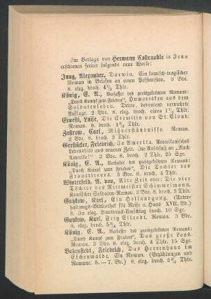 Im Verlage von Hermann Costenoble in Jena erschienen ferner folgende neue Werke: