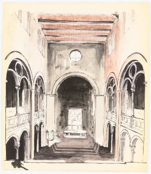 Evangelisches Diakonissenkrankenhaus Bethanien, Berlin-Kreuzberg Umbau. Kirche: Perspektivische Ansicht Altar