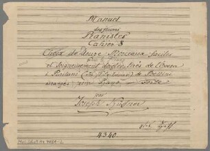 Mosaĩque d'airs favoris de l'opéra I puritani de Bellini, pf, HenK WoO 94 - BSB Mus.Schott.Ha 4061-2 : [title page:] [crossed out: "Manuel // des jeunes // Pianistes // Cahier 8 // Choix de" ] Douze [crossed out: "Morceaux", replaced by: "Pieces"] faciles // [added later: "pour le Piano", crossed out: "et Soigneusement doigtes,] tirés de l'Opera // i Puritani [crossed out: "(die Puritaner)"] de Bellini // [crossed out: arrangés pour Piano=Forte] // par // Joseph Küffner // [crossed out: "8tes Heft"]