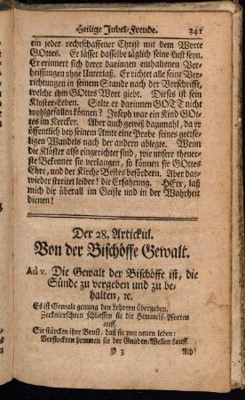 Der 28. Artickul. Von der Bischöffe Gewalt.